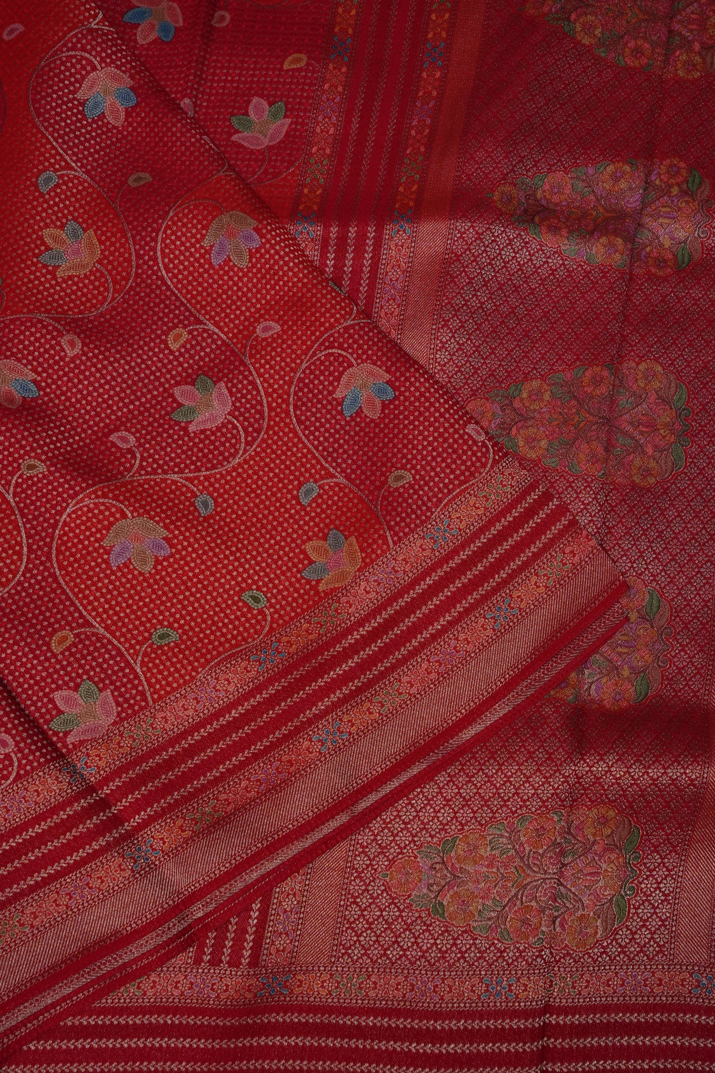 Kashmiri Pashmina Mellow Tissue Banarasi Saree - Red