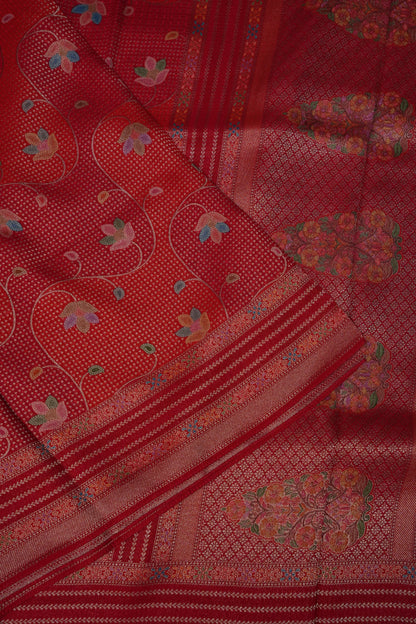 Kashmiri Pashmina Mellow Tissue Banarasi Saree - Red