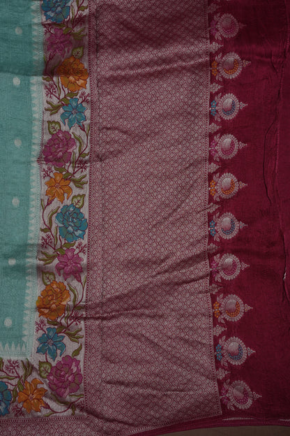 Tussar Banarasi Raw Silk Saree with Floral Paithani Weaves – Aqua Green