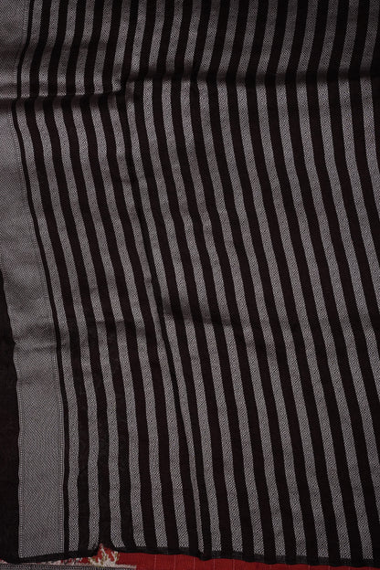 Tussar Banarasi Raw Silk Saree  with Floral Paithani Weaves – Burnt Orange & Black