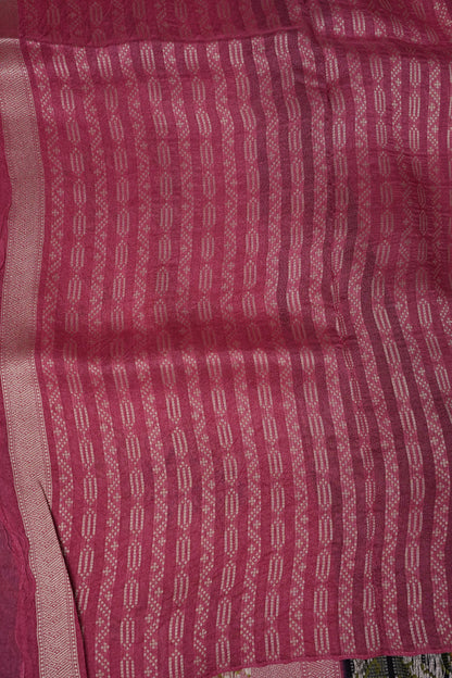 Tussar Banarasi Raw Silk Saree with Floral Paithani Weaves – Bottle Green & Pink