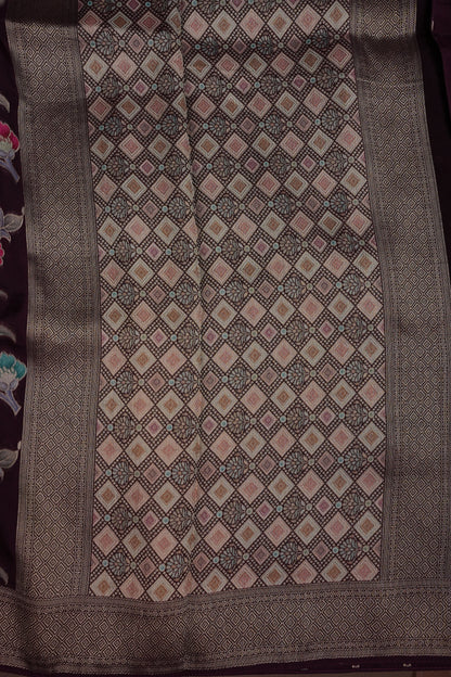 Tussar Banarasi Raw Silk Saree with Floral Paithani Weaves – Wine