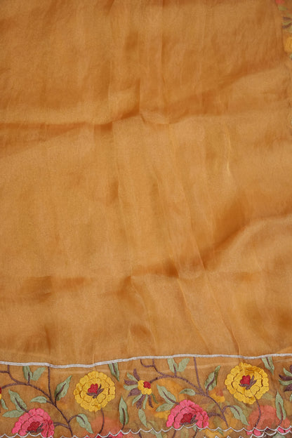 Soft Organza Saree with Floral Embroidered Border - Mustard Yellow