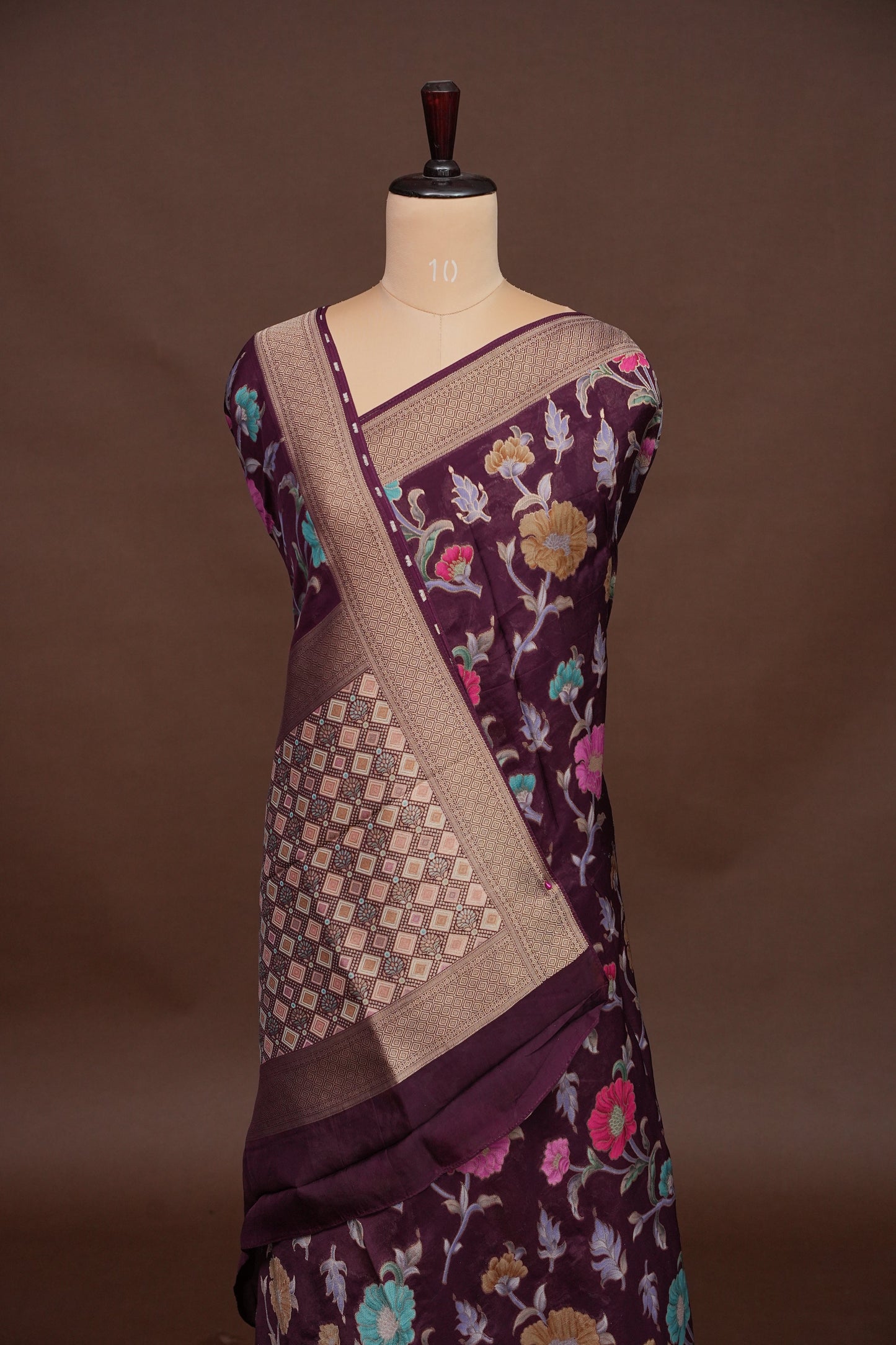 Tussar Banarasi Raw Silk Saree with Floral Paithani Weaves – Wine