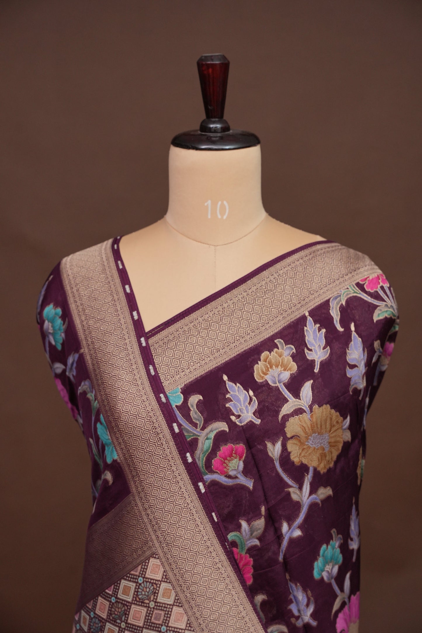 Tussar Banarasi Raw Silk Saree with Floral Paithani Weaves – Wine