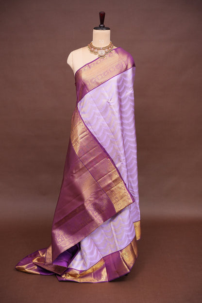 Pure Kanchipuram Silk Saree in 2 Gram Rich Gold Zari Weave - Lavender with Purple