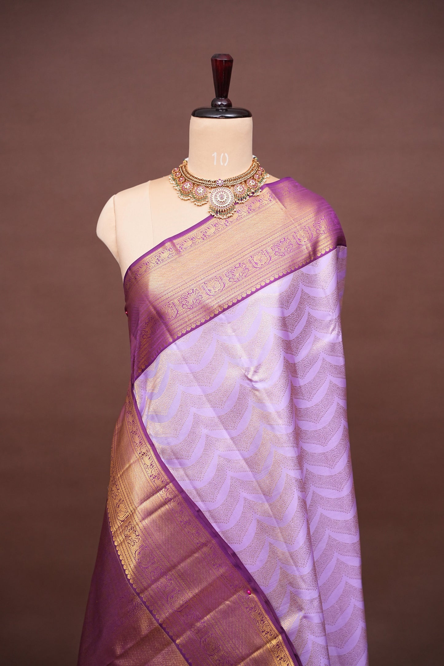 Pure Kanchipuram Silk Saree in 2 Gram Rich Gold Zari Weave - Lavender with Purple