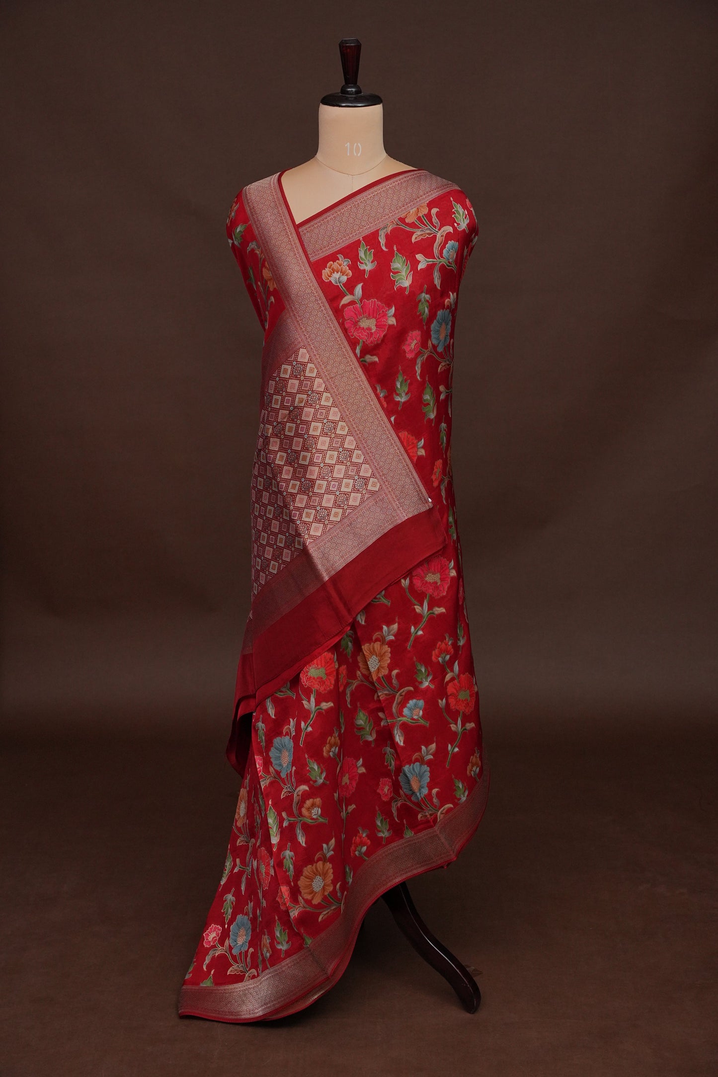 Tussar Banarasi Raw Silk Saree with Floral Paithani Weaves – Deep Red