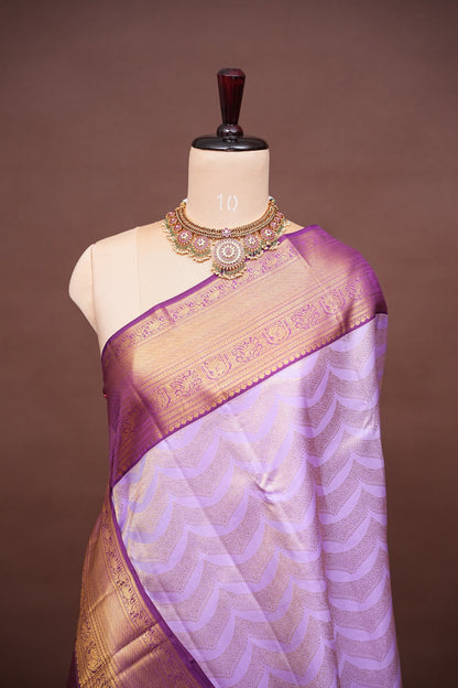 Pure Kanchipuram Silk Saree in 2 Gram Rich Gold Zari Weave - Lavender with Purple