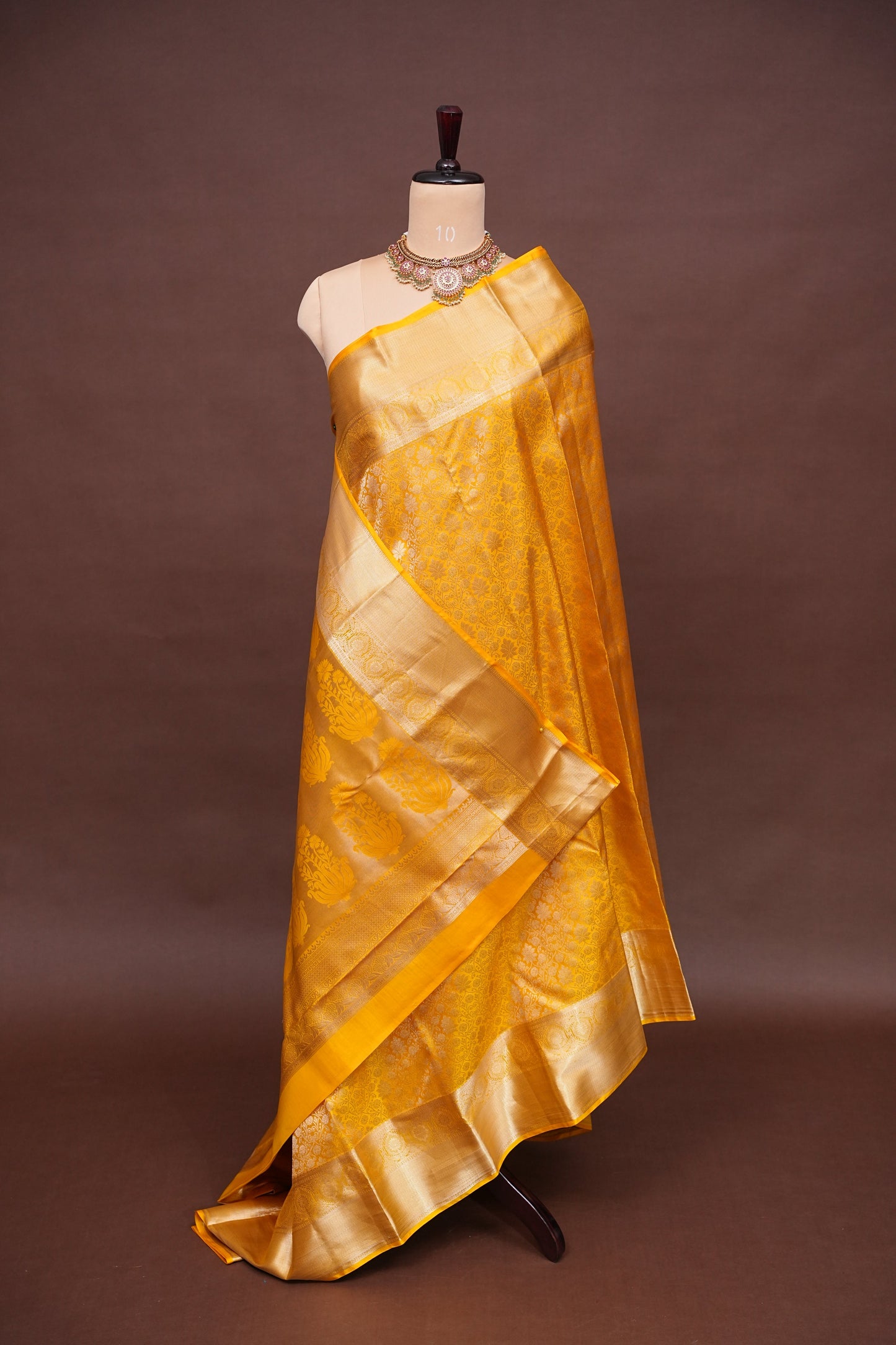 Pure Kanchipuram Silk Saree with Rich Zari Weave - Radiant Mustard Gold
