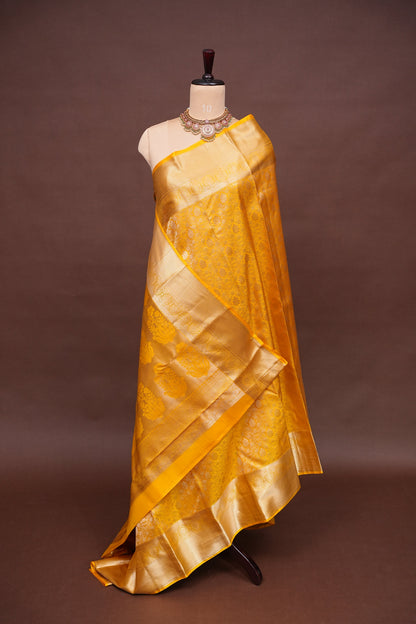 Pure Kanchipuram Silk Saree with Rich Zari Weave - Radiant Mustard Gold