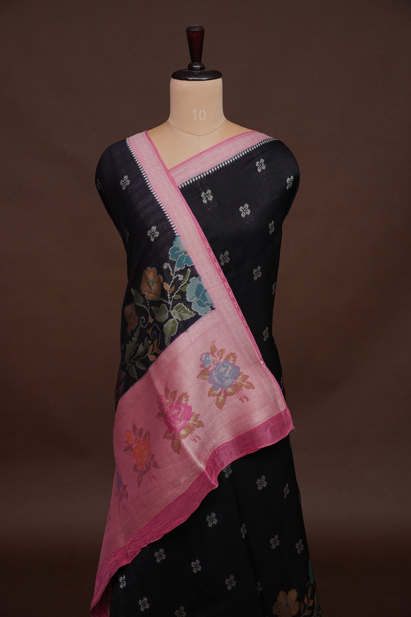 Tussar Banarasi Raw Silk Saree with Floral Paithani Weaves – Bottle Green & Pink