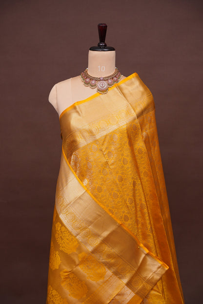 Pure Kanchipuram Silk Saree with Rich Zari Weave - Radiant Mustard Gold