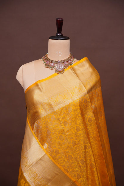 Pure Kanchipuram Silk Saree with Rich Zari Weave - Radiant Mustard Gold