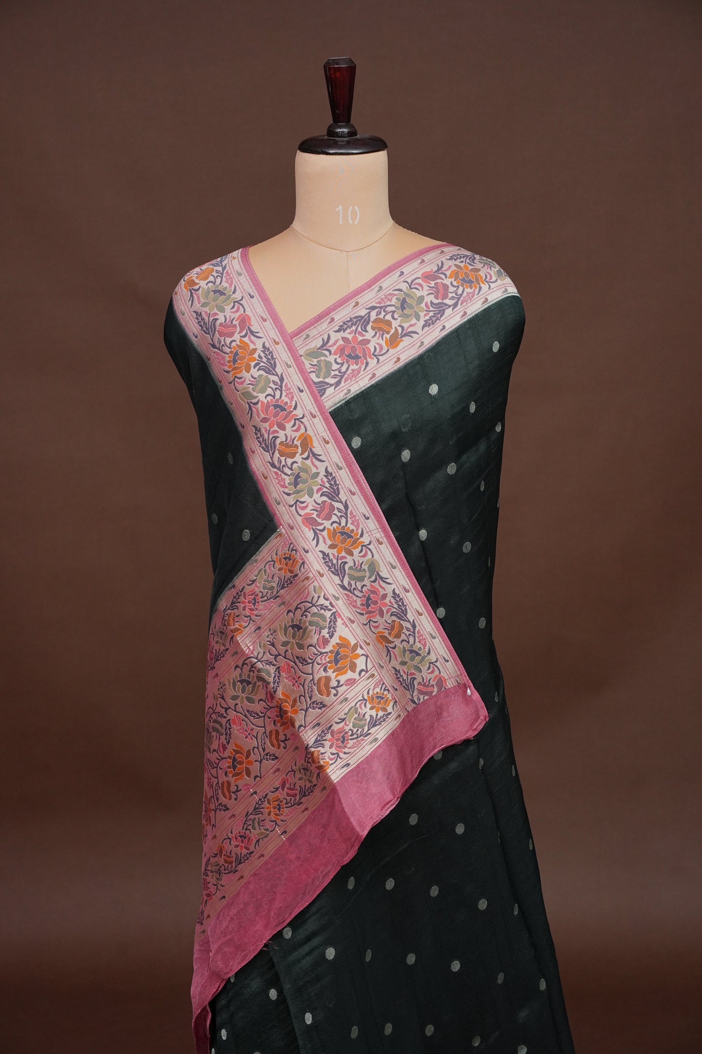 Tussar Banarasi Raw Silk Saree  with Floral Paithani Weaves – Bottle Green