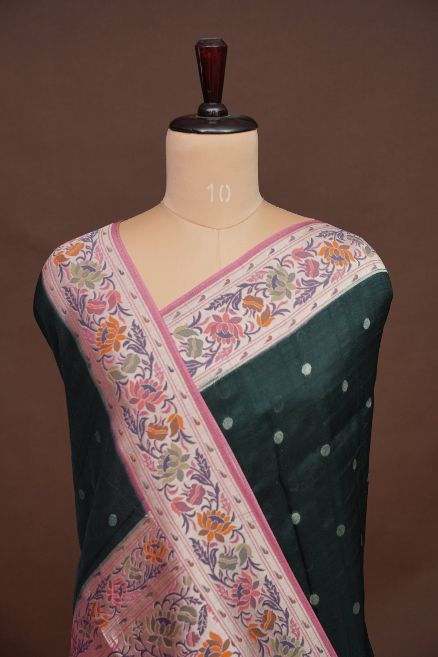 Tussar Banarasi Raw Silk Saree  with Floral Paithani Weaves – Bottle Green