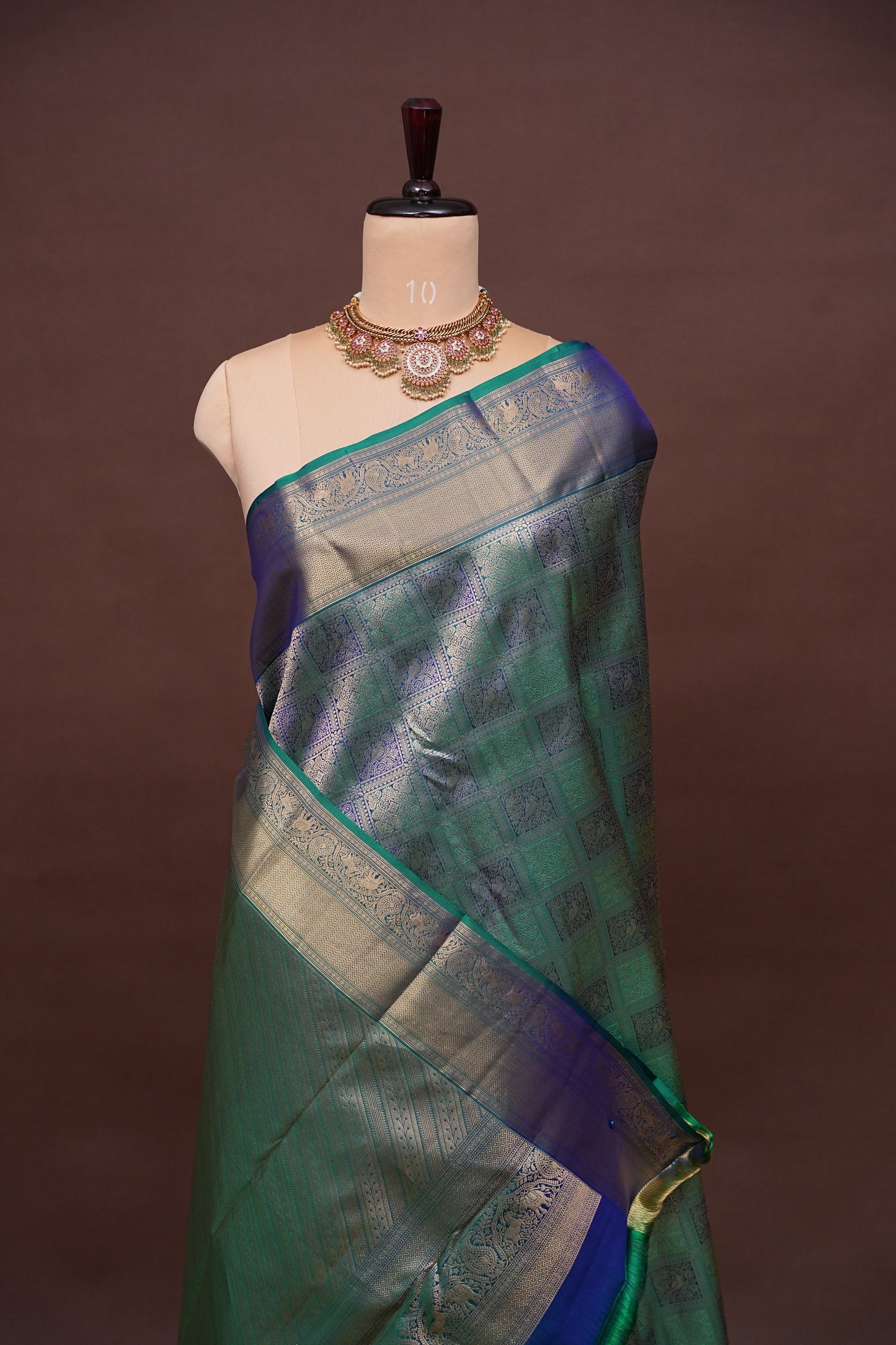 Pure Kanchipuram Silk Saree with Rich Gold Zari Weave - Teal & Blue