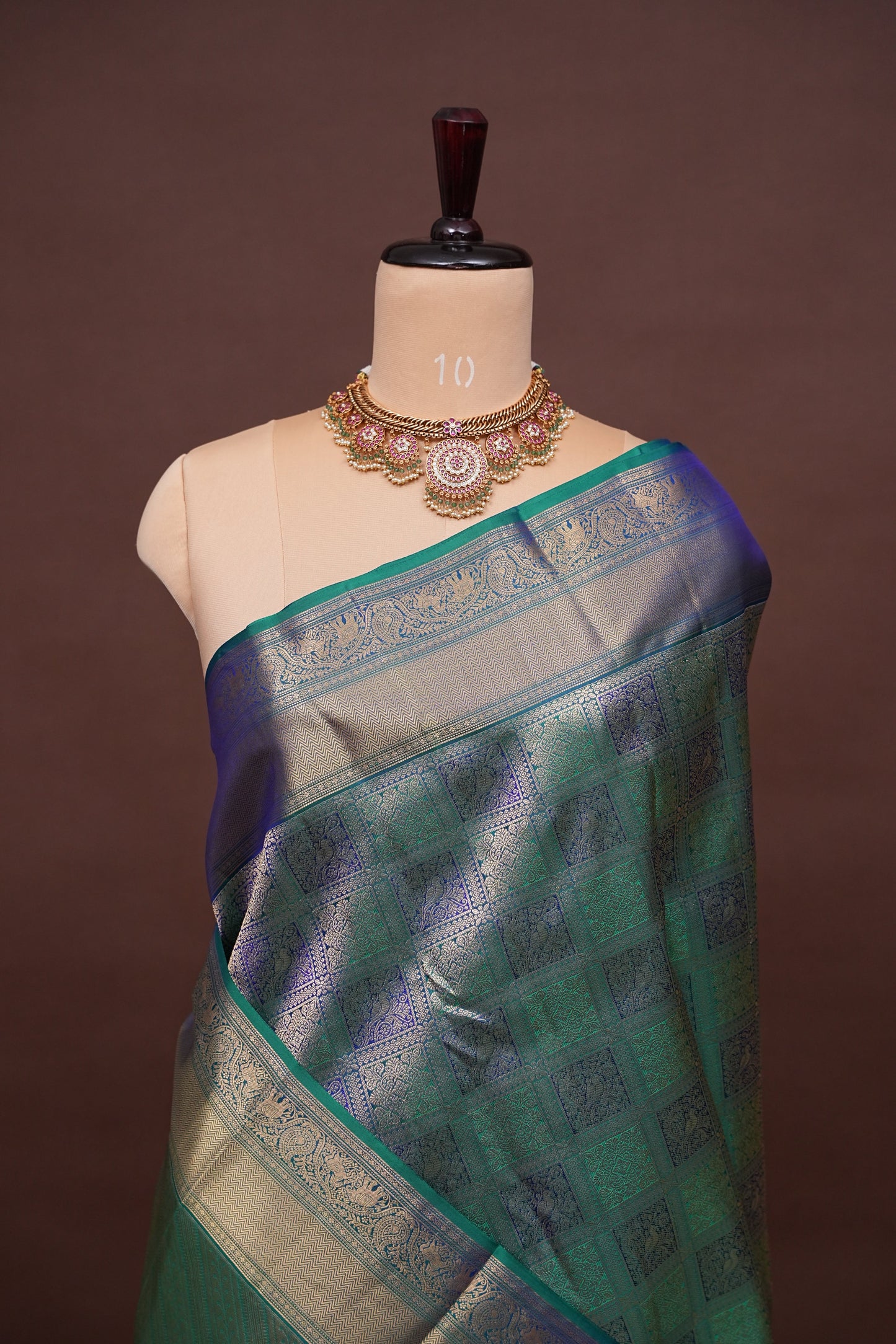 Pure Kanchipuram Silk Saree with Rich Gold Zari Weave - Teal & Blue