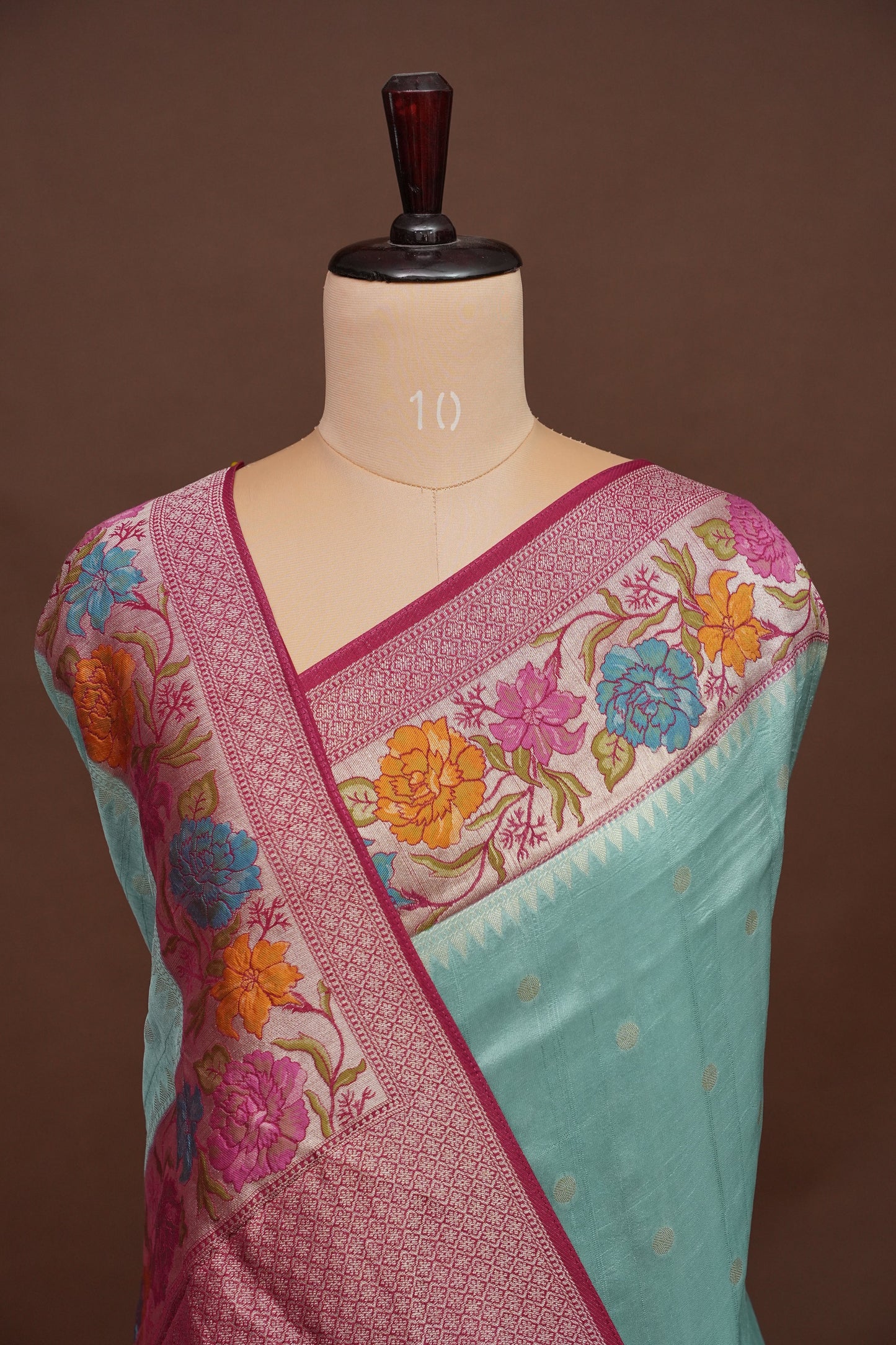 Tussar Banarasi Raw Silk Saree with Floral Paithani Weaves – Aqua Green