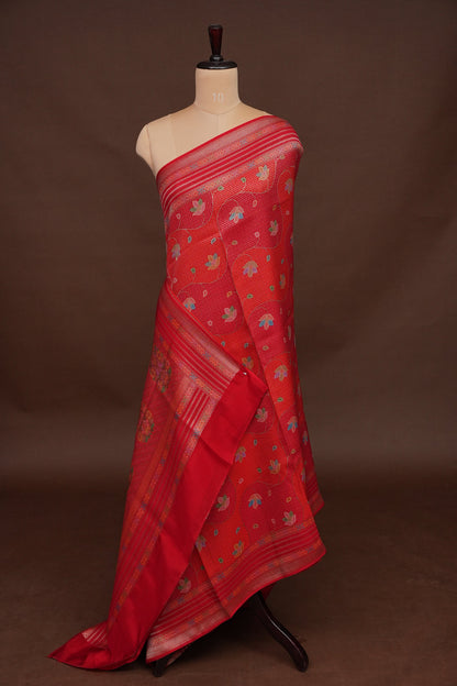 Kashmiri Pashmina Mellow Tissue Banarasi Saree - Red