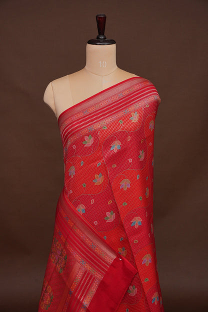 Kashmiri Pashmina Mellow Tissue Banarasi Saree - Red