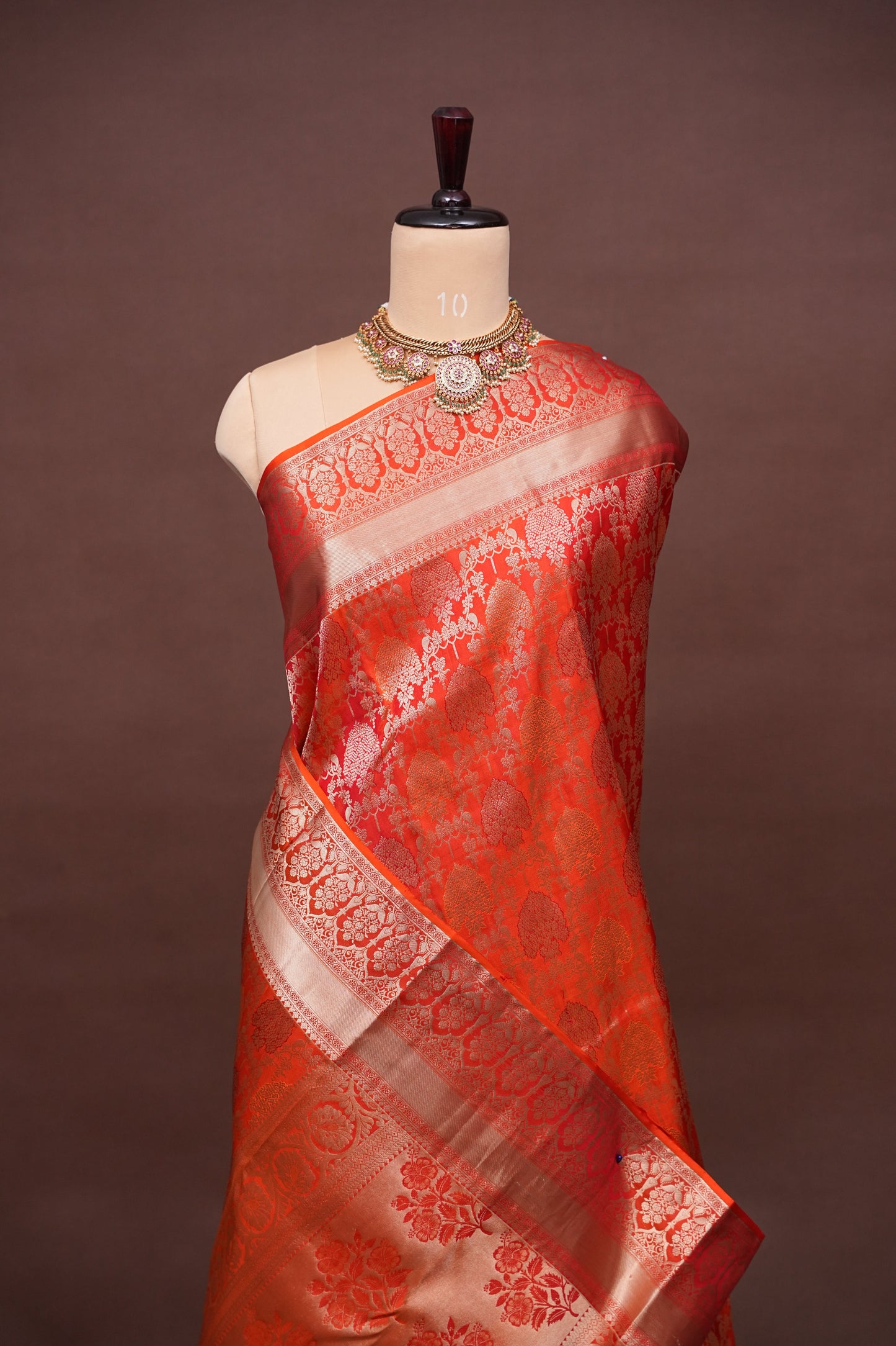 Pure Kanchipuram Silk Saree with Rich Gold Zari Weaving - Vibrant Coral Orange