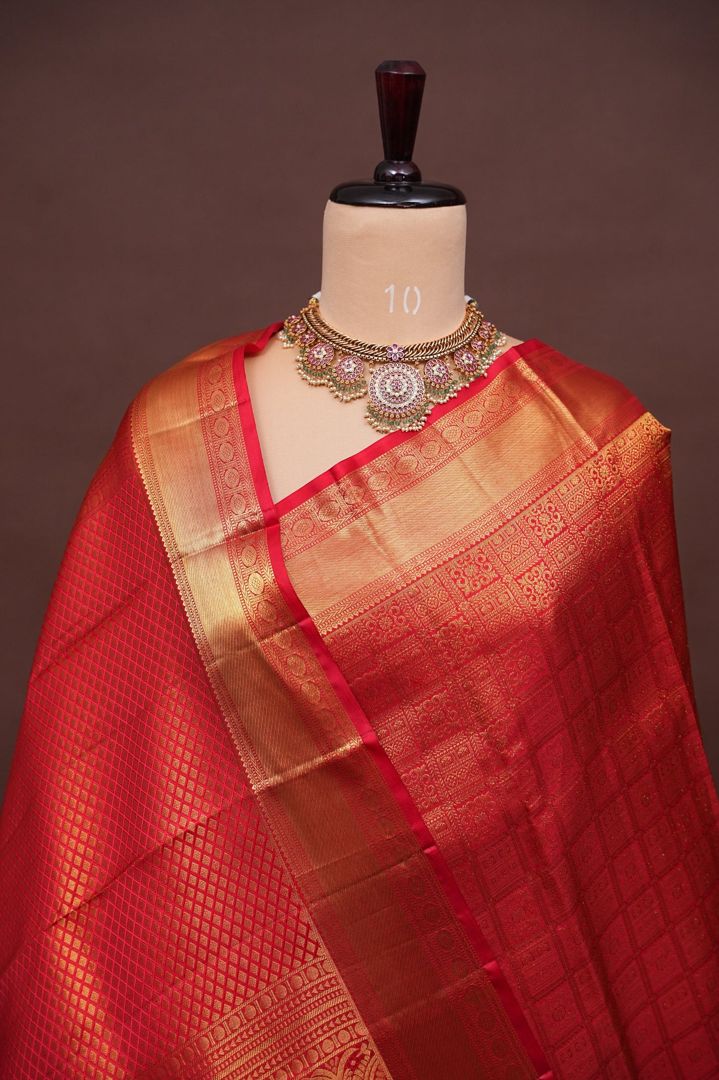 Pure Kanchipuram Silk Saree with Rich Gold Zari Weave - Classic Crimpson Red