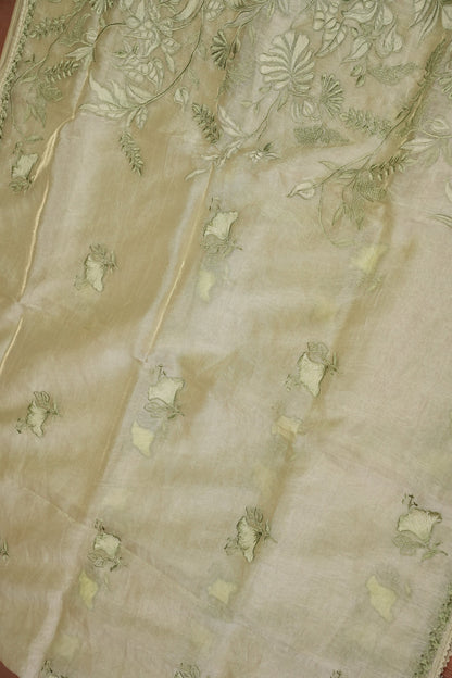 Soft Organza Saree with Floral Embroidery - Light Pistachio Green