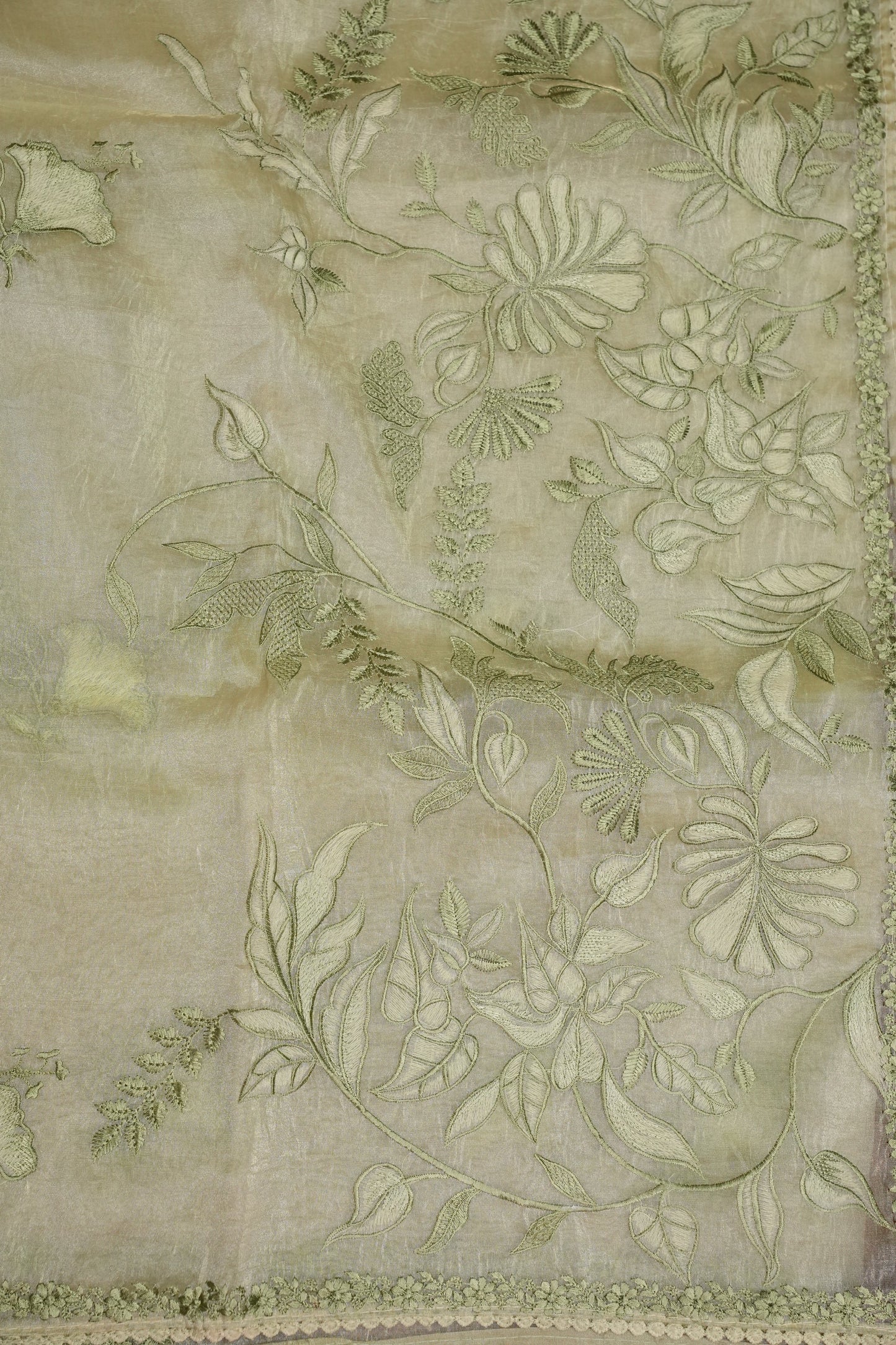Soft Organza Saree with Floral Embroidery - Light Pistachio Green