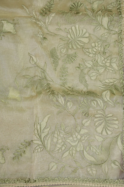 Soft Organza Saree with Floral Embroidery - Light Pistachio Green