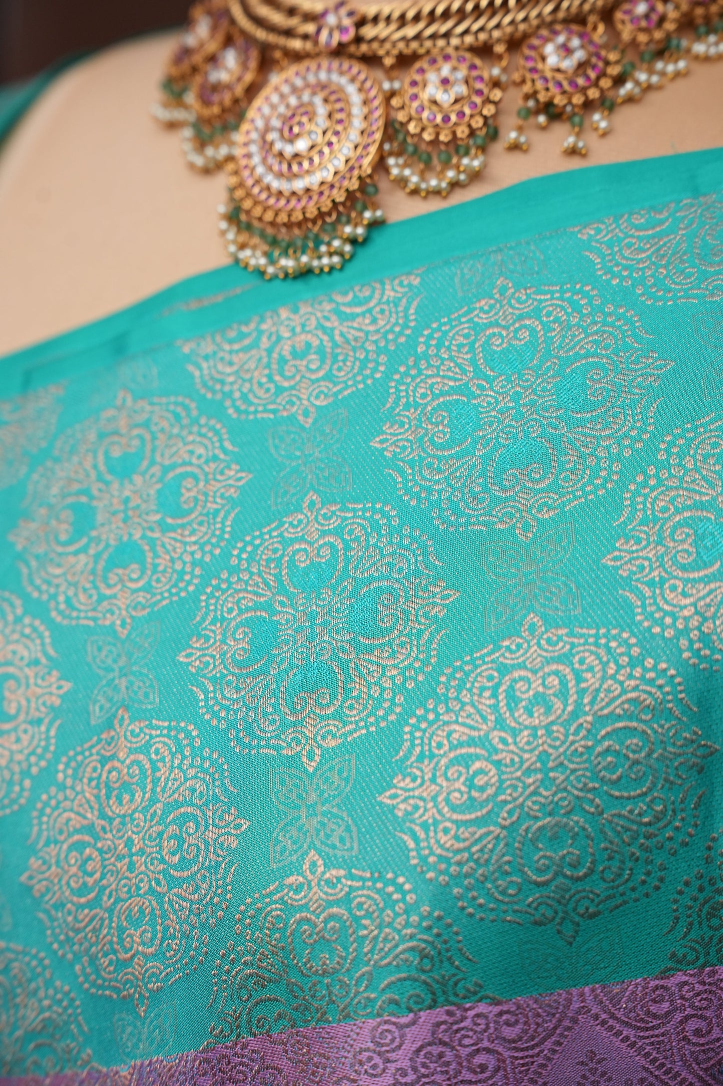 Pure Kanchipuram Fully Brocade Zari Silk Saree with Intricate Zari Weave - Aqua Green & Lavender
