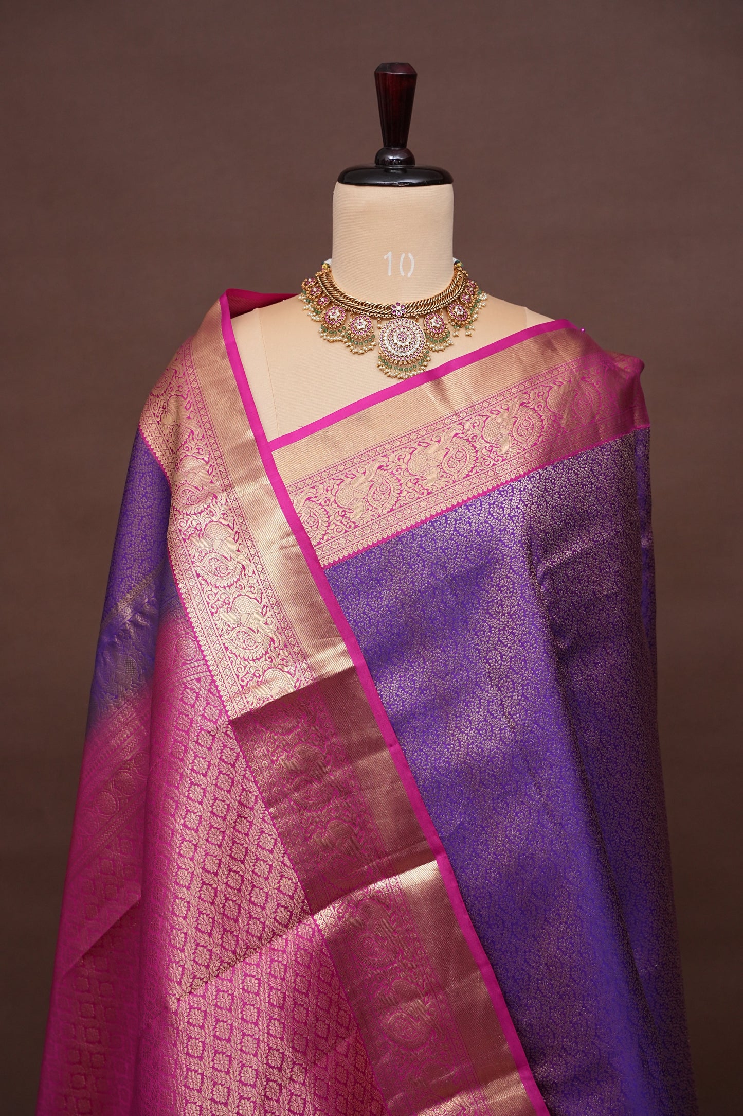 Pure Kanchipuram Silk Saree with Rich Zari Weave - Dual Tone Pink & Royal Purple