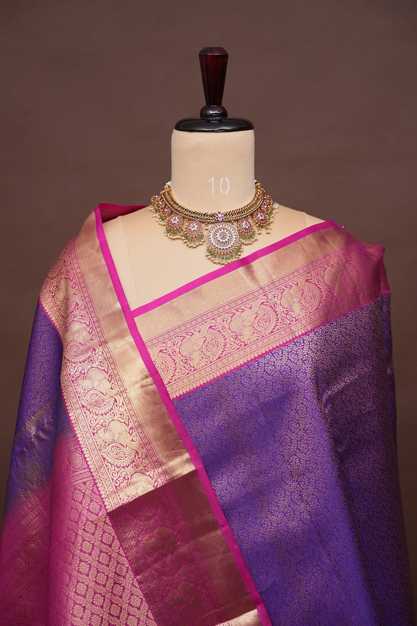 Pure Kanchipuram Silk Saree with Rich Zari Weave - Dual Tone Pink & Royal Purple