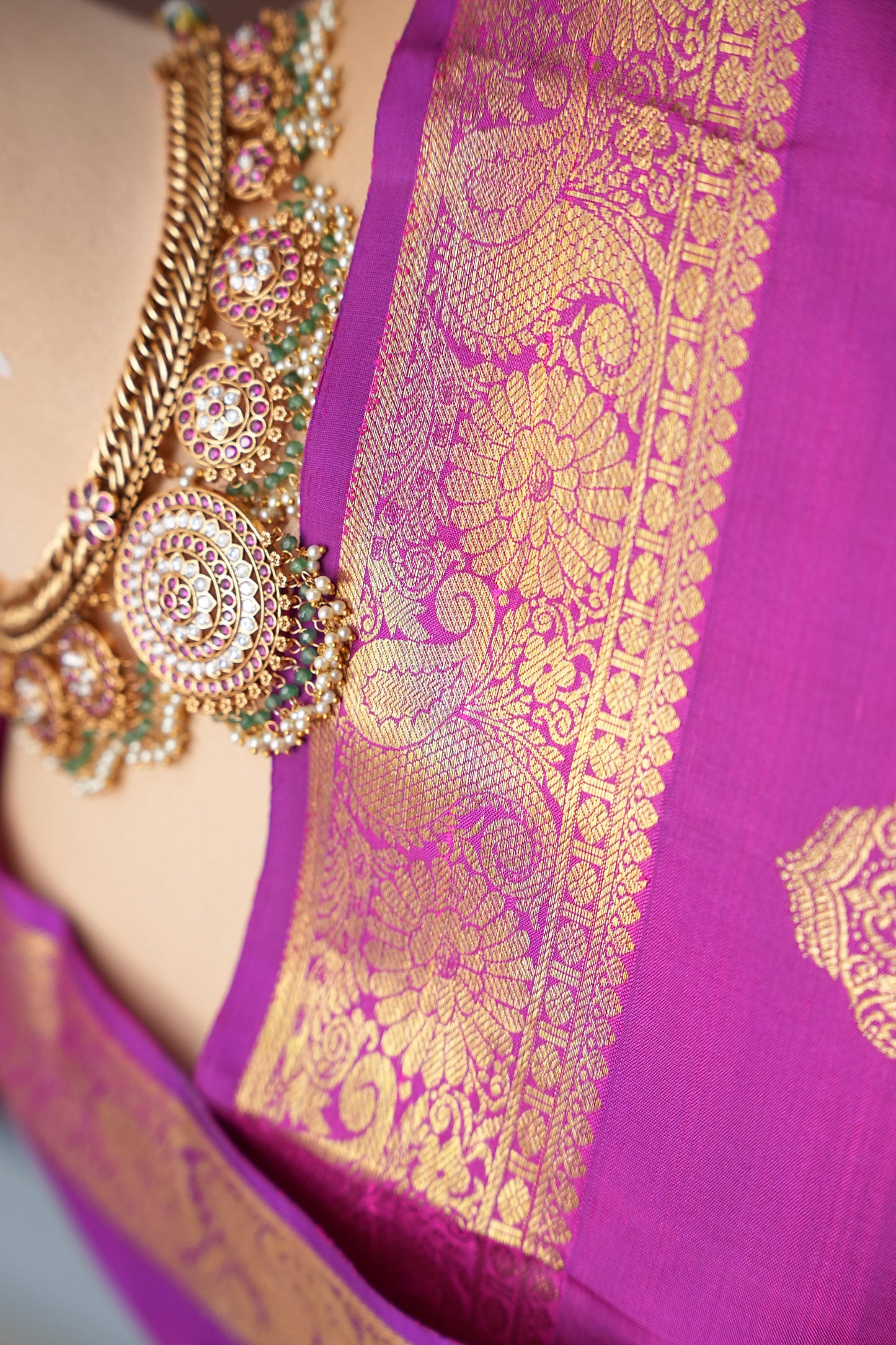 Pure Kanchipuram Silk Saree with Rich Gold Zari Weaving - Magenta