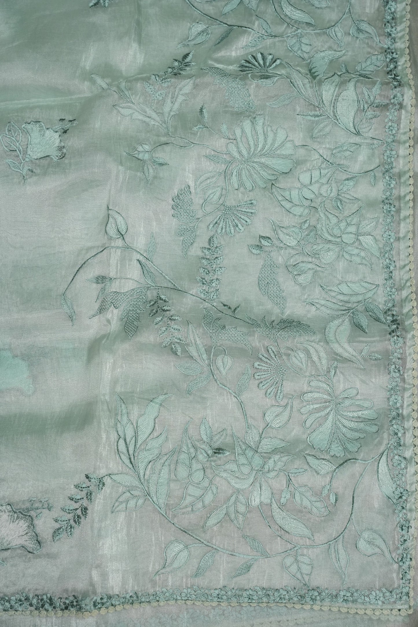 Soft Organza Saree with Floral Embroidery - Powder Blue