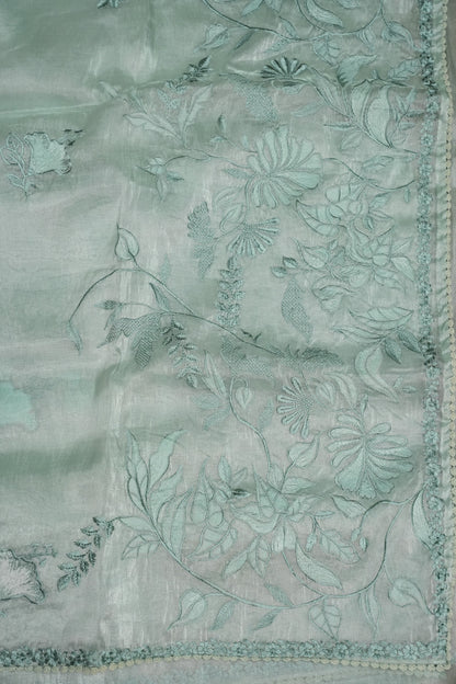 Soft Organza Saree with Floral Embroidery - Powder Blue