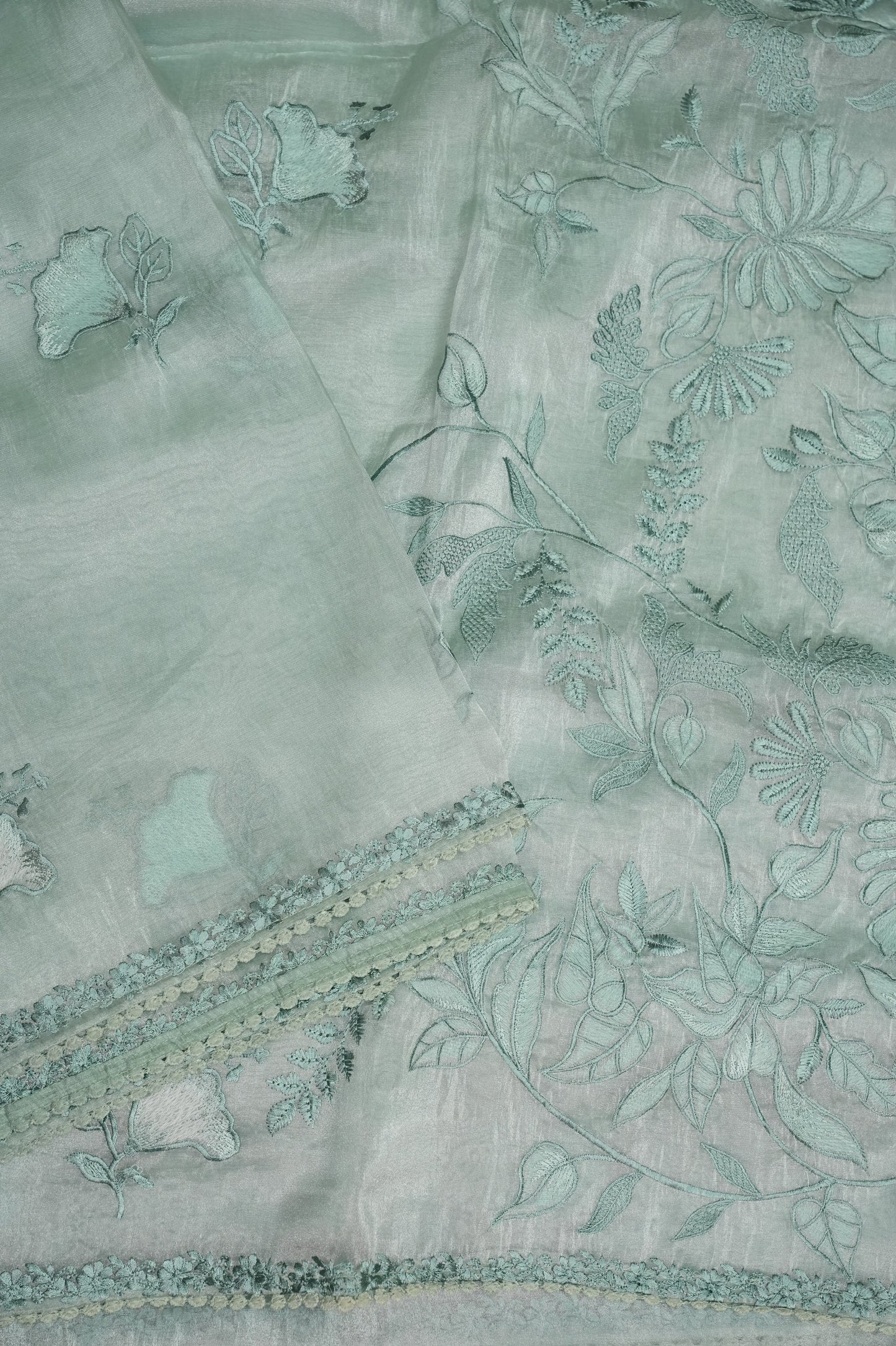 Soft Organza Saree with Floral Embroidery - Powder Blue