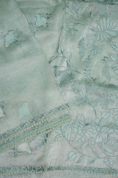 Soft Organza Saree with Floral Embroidery - Powder Blue