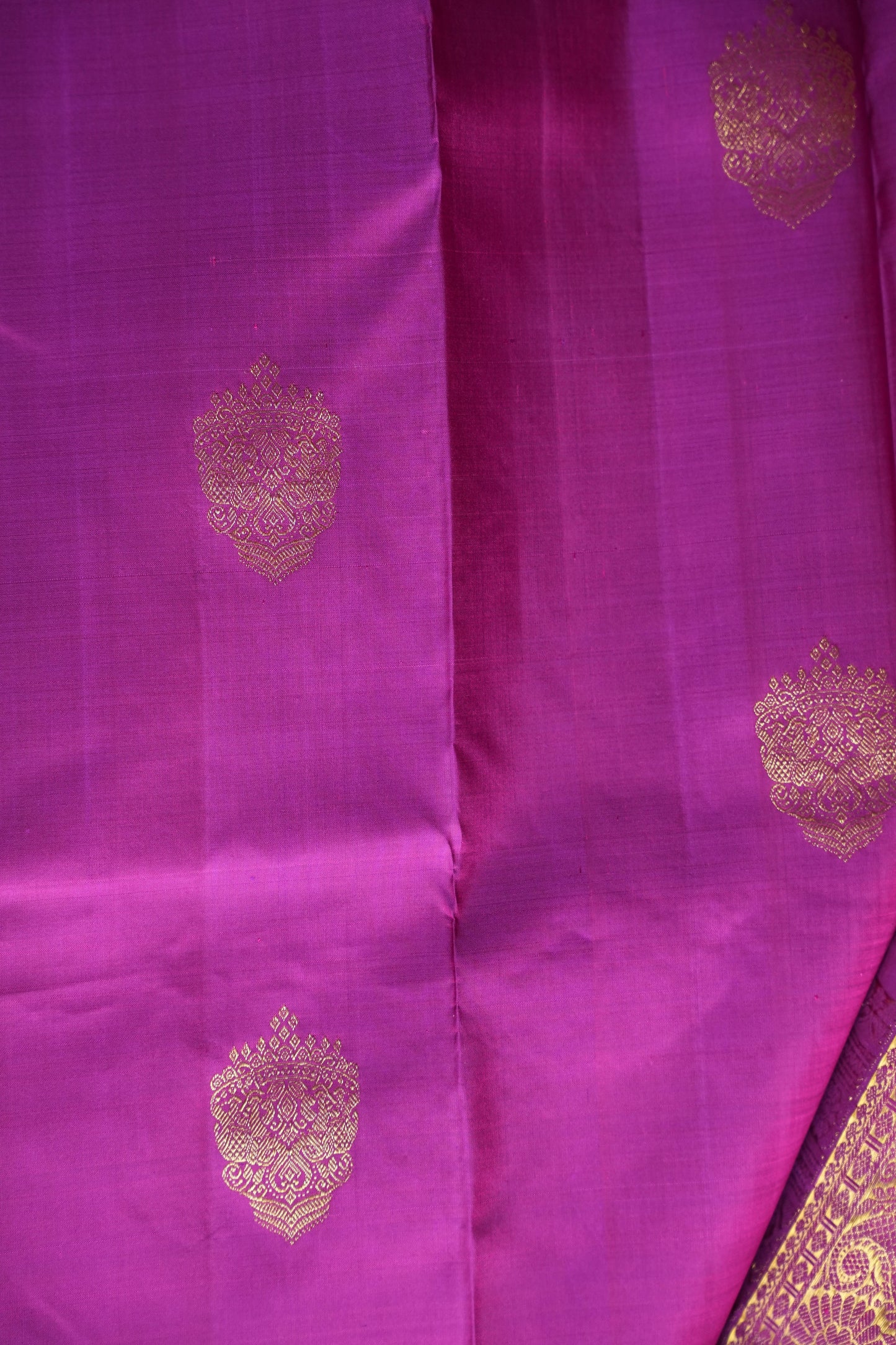 Pure Kanchipuram Silk Saree with Rich Gold Zari Weaving - Magenta