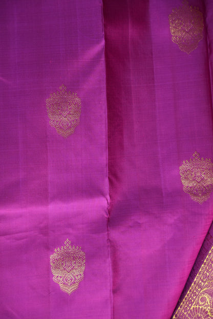 Pure Kanchipuram Silk Saree with Rich Gold Zari Weaving - Magenta