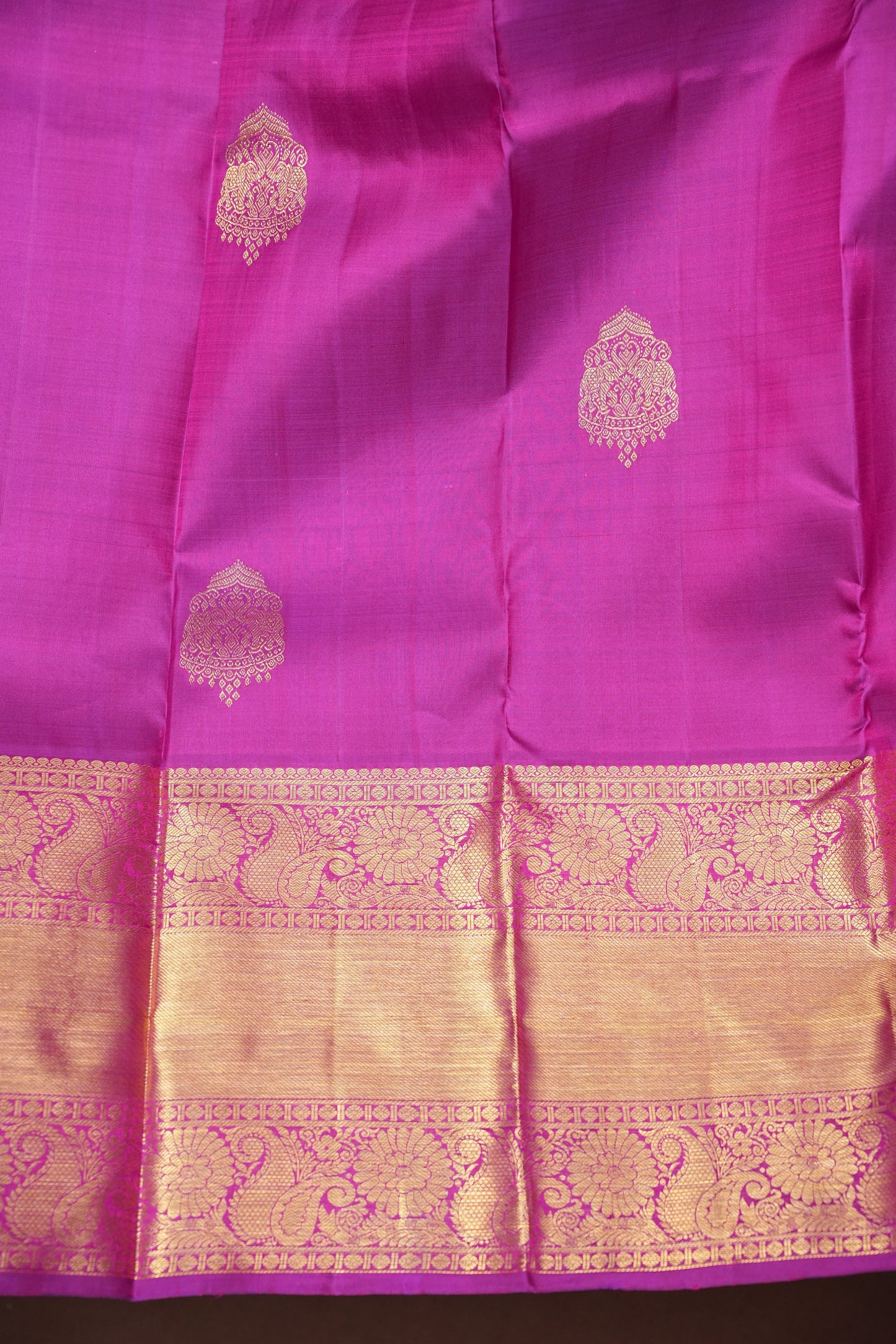 Pure Kanchipuram Silk Saree with Rich Gold Zari Weaving - Magenta