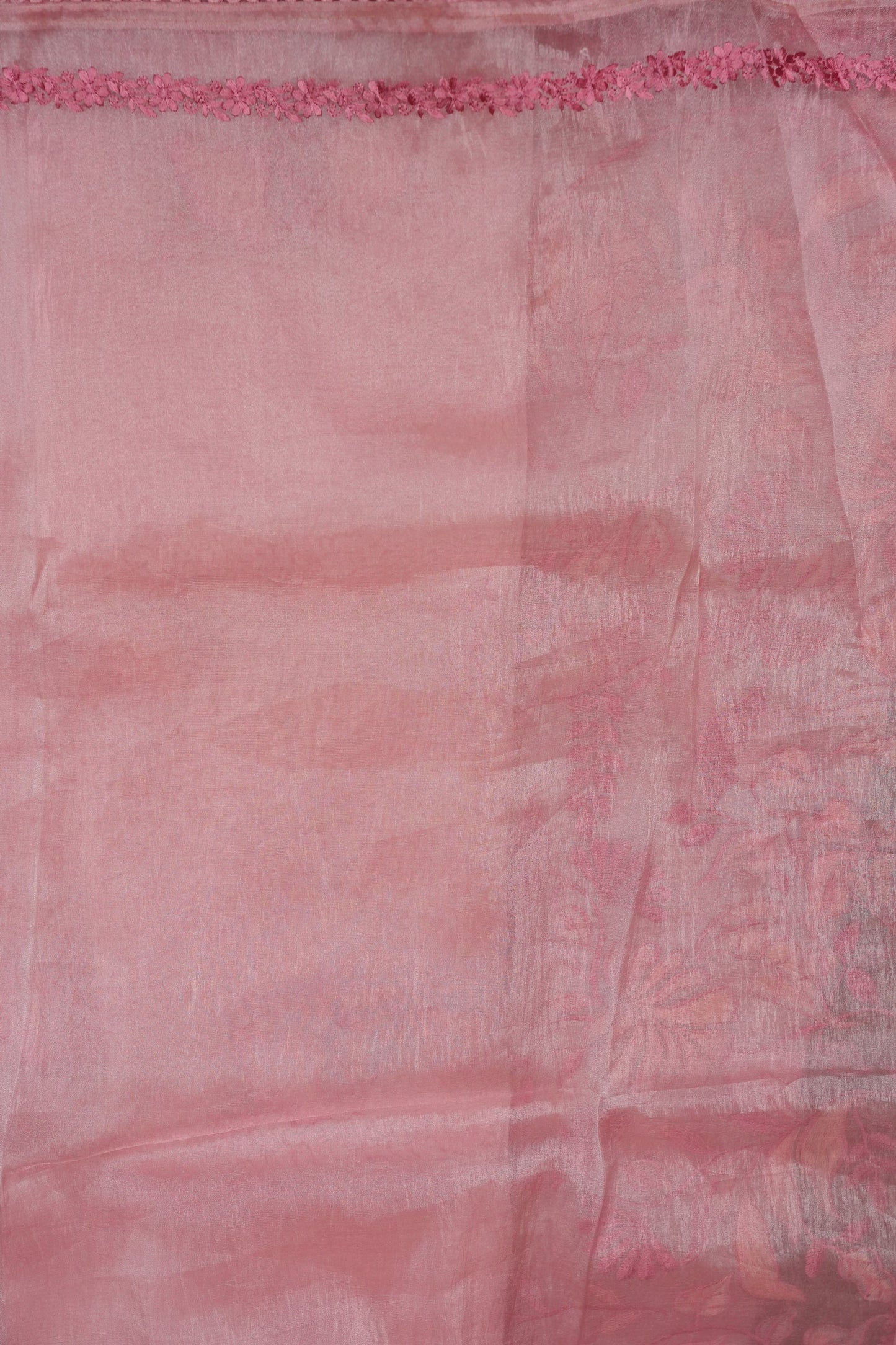 Soft Organza Saree with Floral Embroidery - Blush Pink
