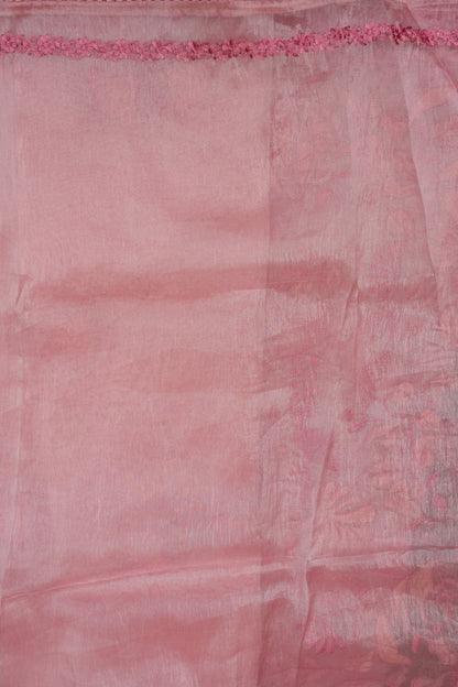 Soft Organza Saree with Floral Embroidery - Blush Pink