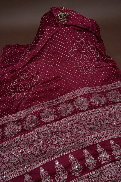 Gajji Silk Saree-Deep Red