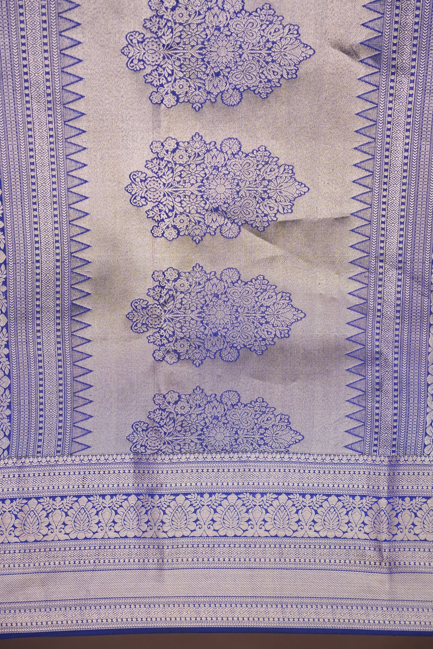 Brocade Pure Kanchipuram Silk Saree with Antique Gold Zari - Royal Blue