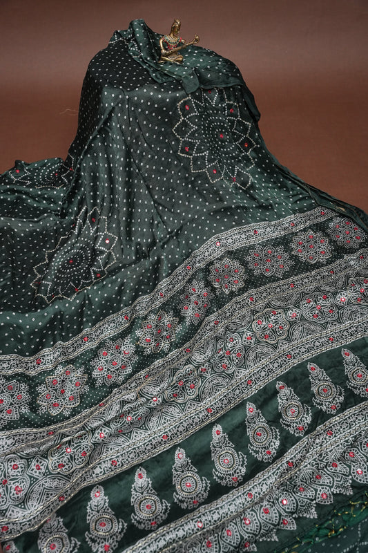 Gajji Silk Saree-Emerald Green
