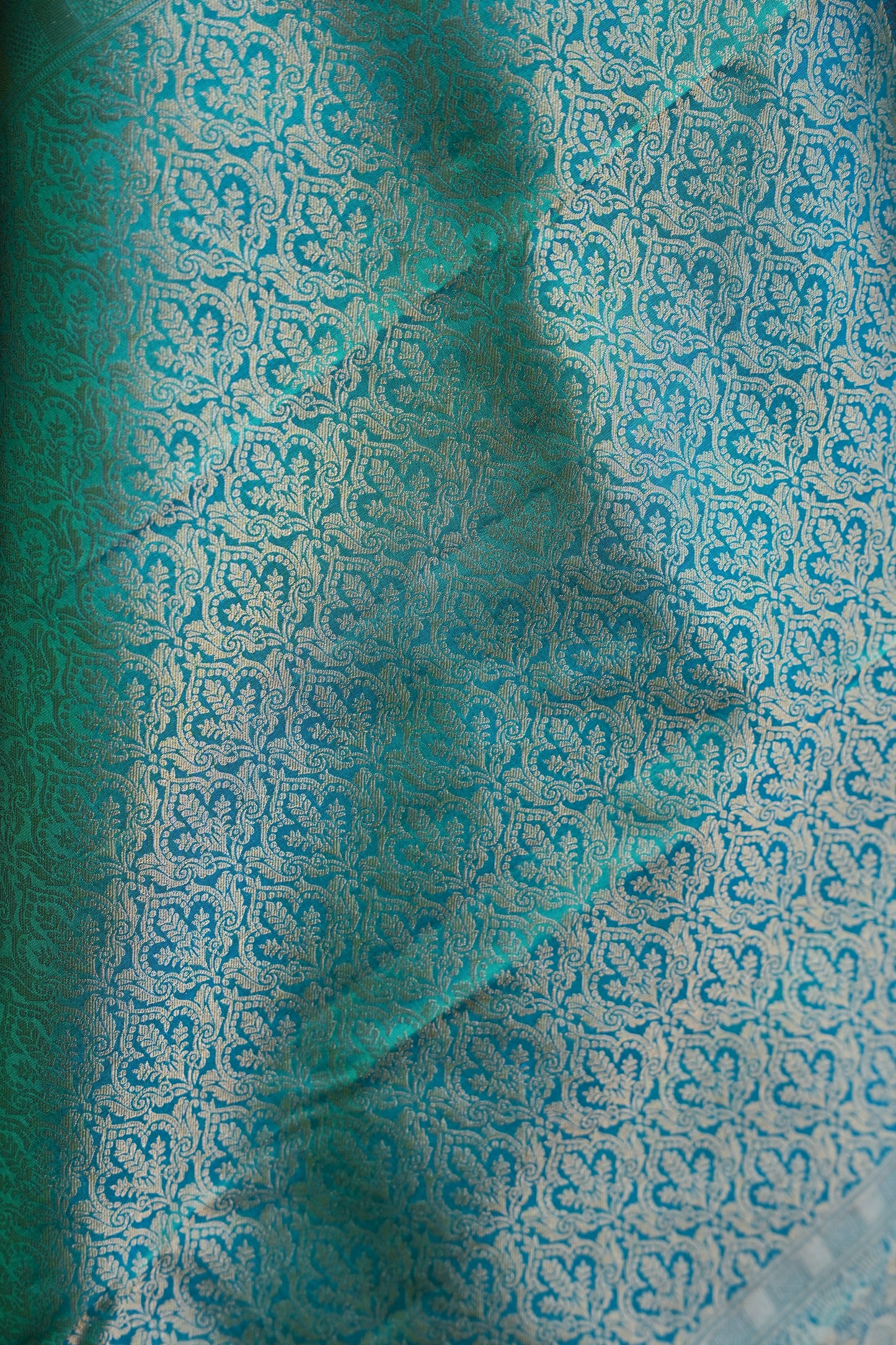Pure Kanchipuram Silk Saree with Antique Gold Zari Weave - Teal Green