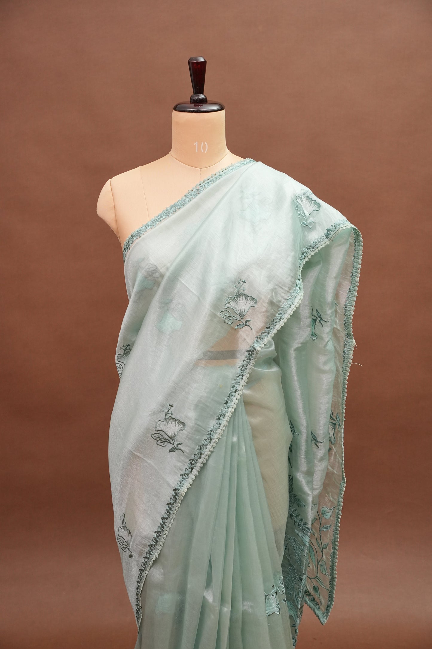 Soft Organza Saree with Floral Embroidery - Powder Blue