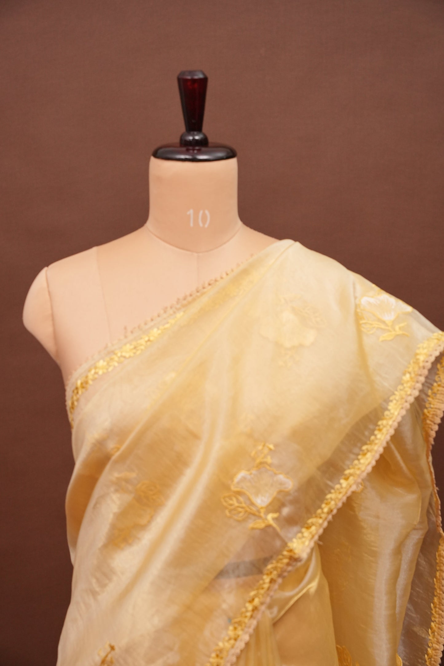 Soft Organza Saree with Floral Embroidery - Pastel Light Yellow