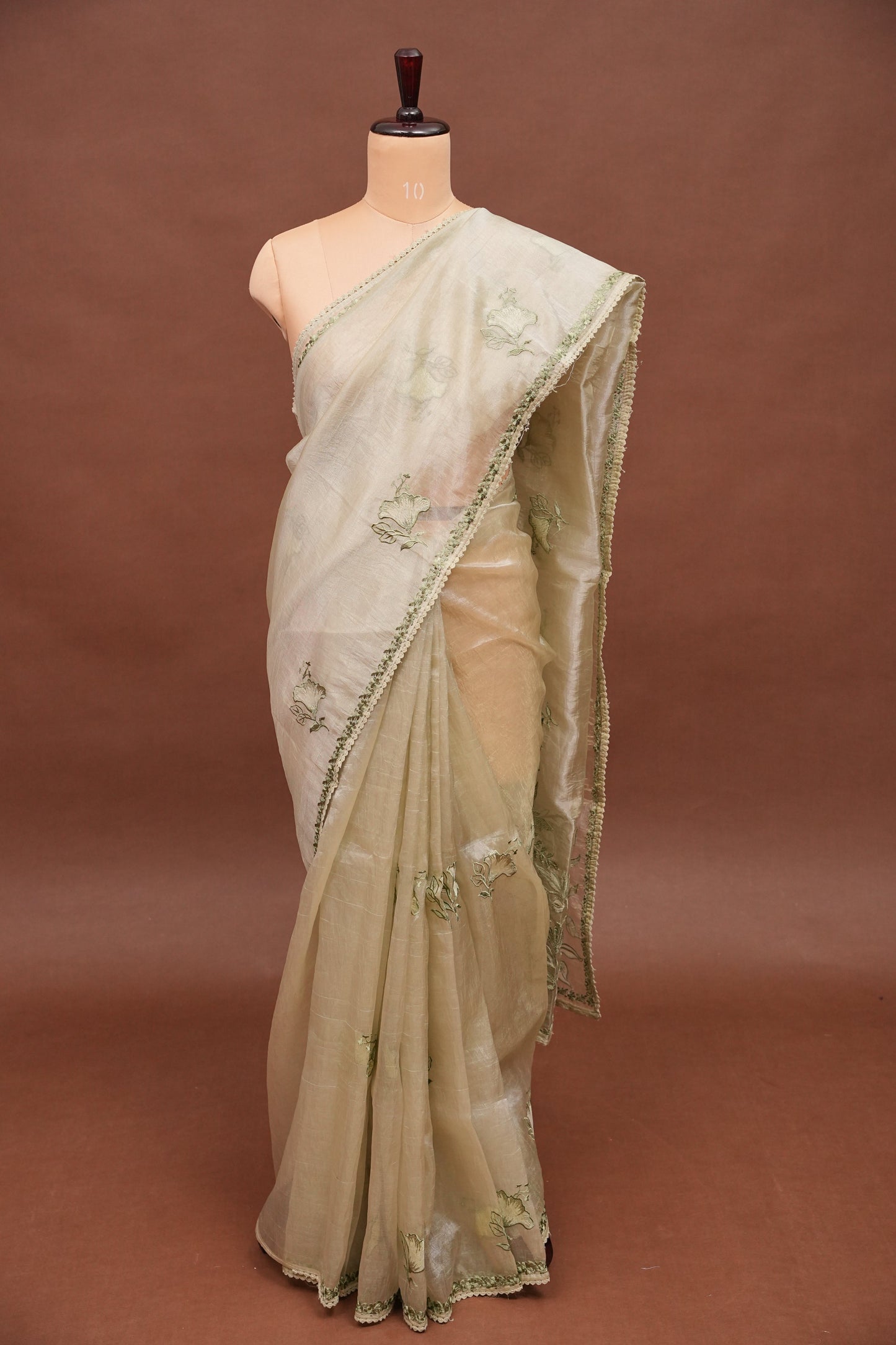 Soft Organza Saree with Floral Embroidery - Light Pistachio Green
